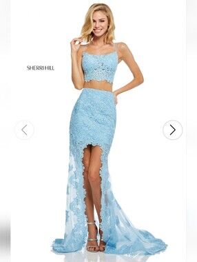 Yellow Sherri Hill Two Piece Corset Lace Mesh Tulle Dress